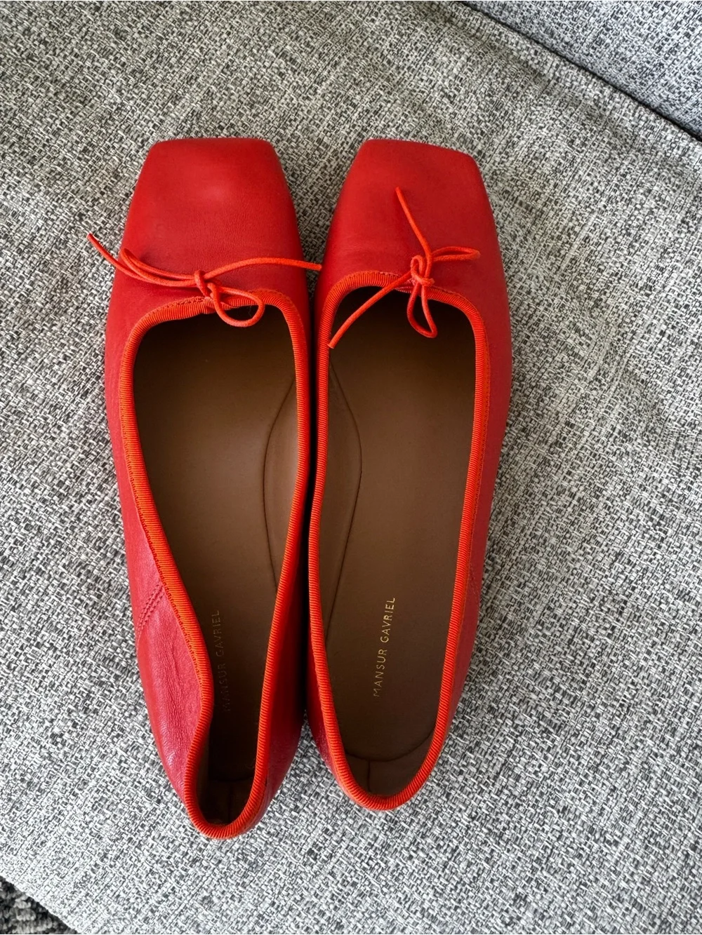 Mansur Gavriel Red Square-Toe Ballet Flats with Bow Detail - Picture 3 of 11